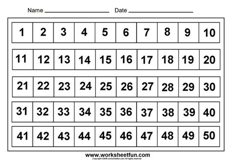 Numbers Assessments Number Chart 1 50 Numbers 1 50 Free