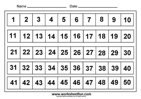 Click on the thumbnails to get a larger, printable version. numbers assessments | Number Chart - (1-50) - Numbers 1-50 ...