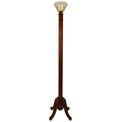 Art Deco Wood Carved Torchiere Floor Lamp France Circa 1930 For Sale