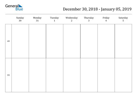 Empty Weekly Calendar With Am And Pm Printable Calendar Template 2022