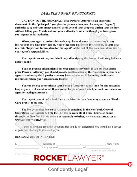 Free New York Power Of Attorney Template Rocket Lawyer