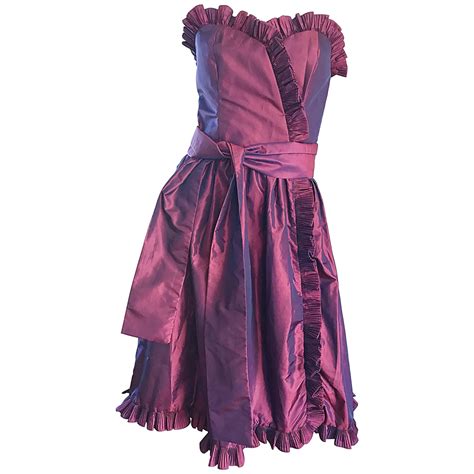 1980s Victor Costa Vintage Dress Evening Gown Purple Lame Rare 810 At