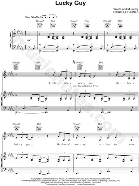 Rickie Lee Jones Lucky Guy Sheet Music In Db Major Download And Print