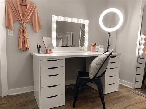 15 frosted bulb hollywood mirror with crisp white finish. ikea vanity. ring light. makeup. | Vanity set up, Vanity ...