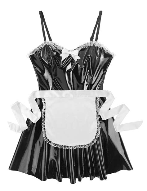 Wet Look Patent Leather Maid Dress With Apron