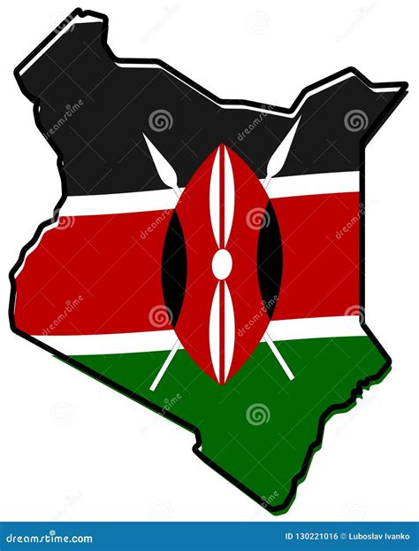 Simplified Map Of Kenya Outline With Slightly Bent Flag Under I Stock