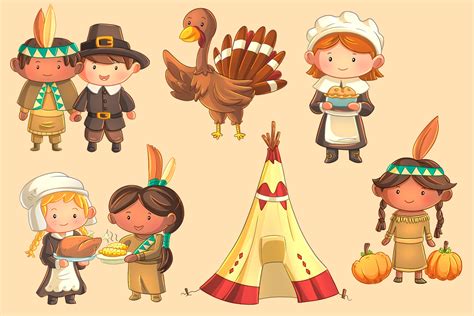 First Thanksgiving Clip Art Collection By Keepin It Kawaii Thehungryjpeg