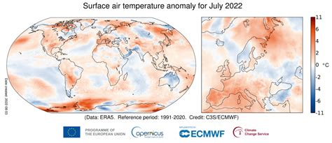 Surface Air Temperature For July 2022 Copernicus