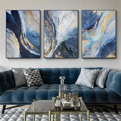 Gold Art Pieces Wall Art Abstract Acrylic Paintings On Canvas Ocean