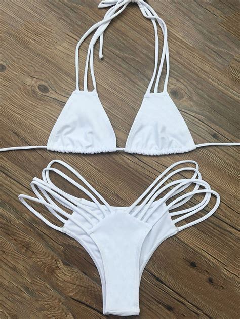 string plunge bikini set white bikinis m zaful