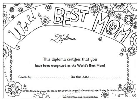 Mothers Day Certificates Coloring Pages Mothers Day Activities