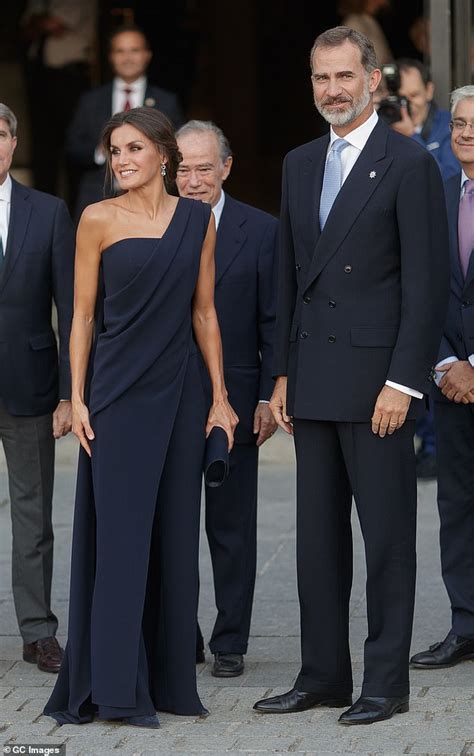 Queen Letizia Looks Stunning In Navy Gown As She Joins King Felipe At