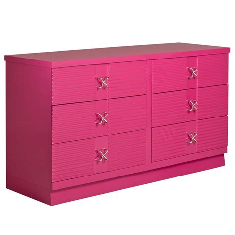 A Bright Pink Lacquered Six Drawer Commode Hot Pink