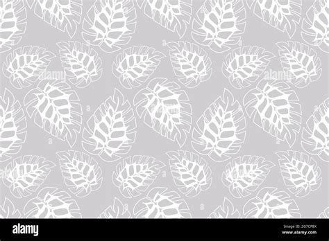 Monstera Doodling Leaves Seamless Pattern Pastel Colors White For