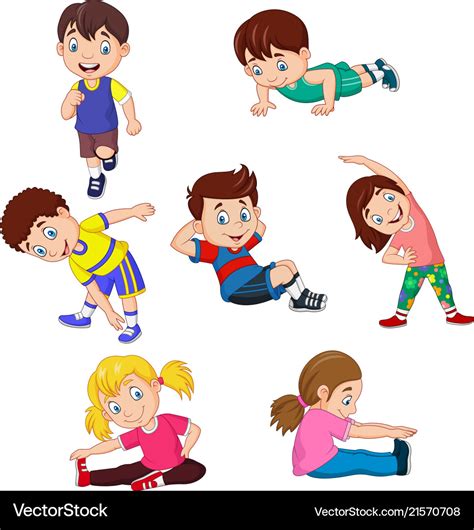 Cartoon Kids Yoga With Different Yoga Poses Vector Image