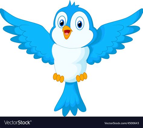 Cute Cartoon Blue Bird Flying Royalty Free Vector Image