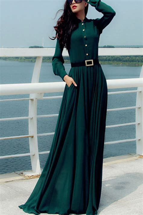 They are ideal for ladies who like long sleeves but don't love clothes with garments a cap sleeve maxi dress has a small piece of fabric covering only just the shoulders but leaving the armpits exposed. Dark Green Button Up Long Sleeve Vintage Maxi Dress ...
