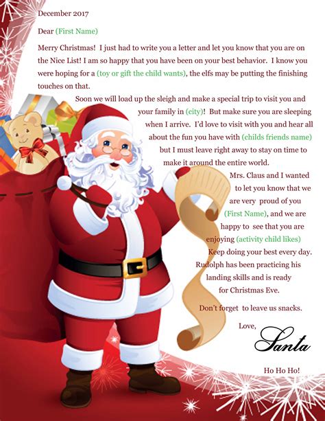Template Word Free Printable Letter From Santa North Pole