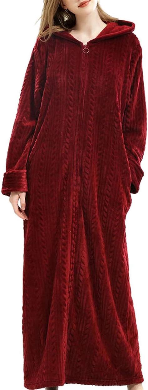Women S Plus Size Long Warm Flannel Bathrobe Winter Bride Hooded Women Bath Robes Zipper