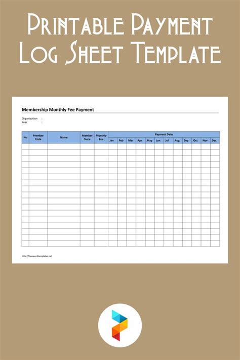 Printable Payment Log Sheet Template Printables Templates Printable
