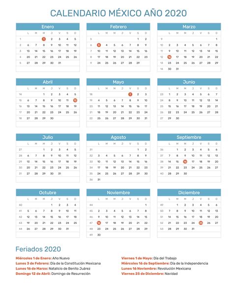 Calendario 2020 Mexico Con Dias Festivos Para Imprimi