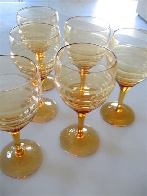 Vintage Amber Wine Glasses Set Of 6 Circa 1940s By Francesattic