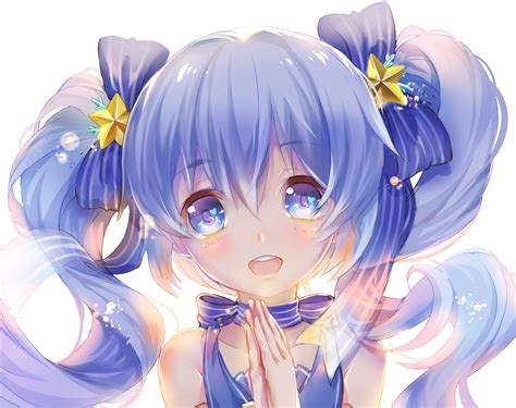 Wallpaper Anime Girls Blue Hair Looking At Viewer Blue Eyes Smiling Blushing White