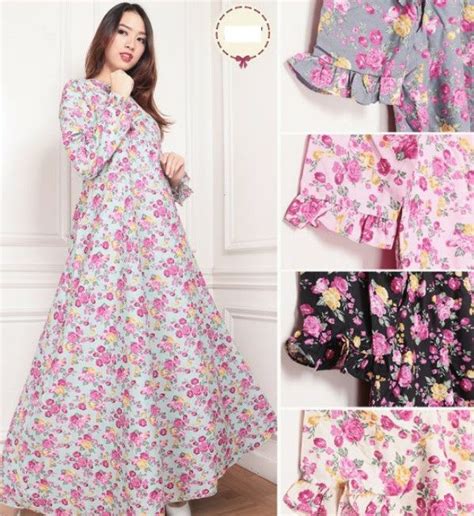 50+ Inspirasi Model Gamis Katun Jepang Motif Bunga Terbaru ...