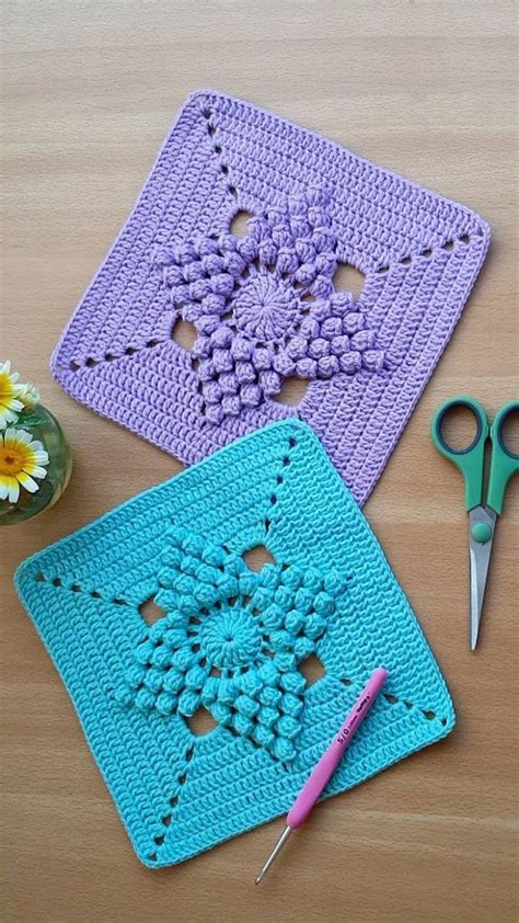 Easy Popcorn Stitch Flower Square Crochet Square Patterns Crochet