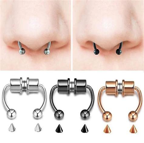 3 Pack Fake Nose Ring Hoop Magnetic Horseshoe Ring Stainless Stee Non