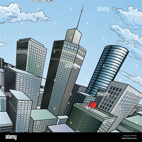 Eine Stadt Gebäude Cartoon Pop Art Comic Buch Stil Wolkenkratzer