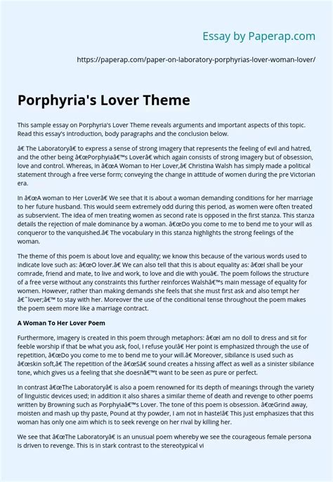 Porphyrias Lover Theme Free Essay Example