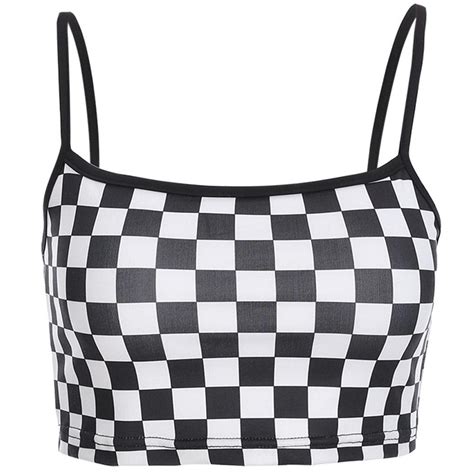 Sexy Checkered Cropped Top Summer Streetwear Sleeveless Tank Tops Tee Shopee Philippines