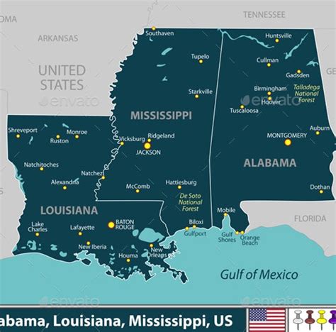 Alabama Louisiana And Mississippi United States Vectors Graphicriver