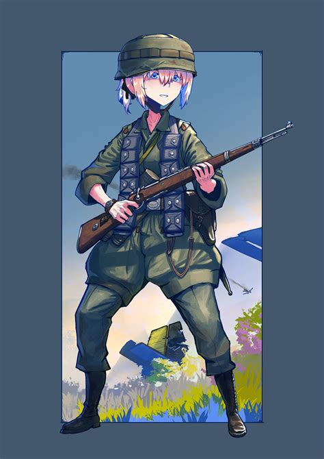 Safebooru 1girl Absurdres Ammunition Ammunition Belt Blue Eyes Boots