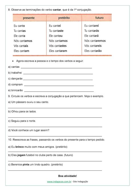 Atividades Sobre Verbo Ano Com Gabarito Edukita