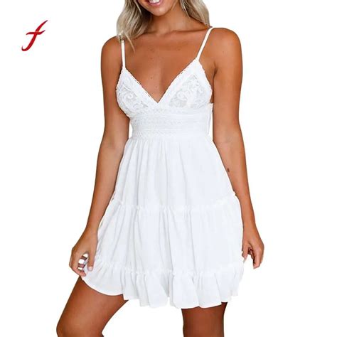 Feitong 2018 Women Summer Backless Mini Dress White Evening Party Beach Dresses Sundress Short