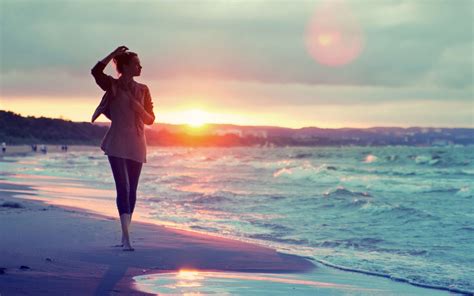 Wallpaper Sunlight Women Outdoors Sunset Sea Shore Beach