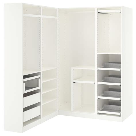 Choose the width and depth of the frames according to your space then finish with doors and interior organizers. PAX Corner wardrobe - white - IKEA