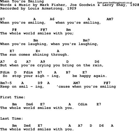 Song Lyrics With Guitar Chords For When Youre Smiling Louis