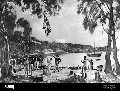 The Founding Of Australia Scene At The Unfurling Of The British Flag