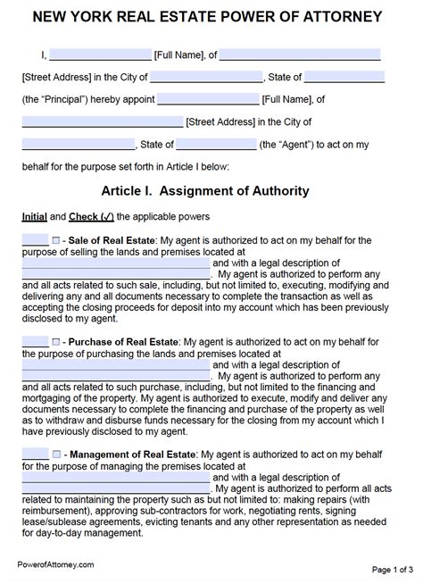 Free Real Estate Power Of Attorney Form New York