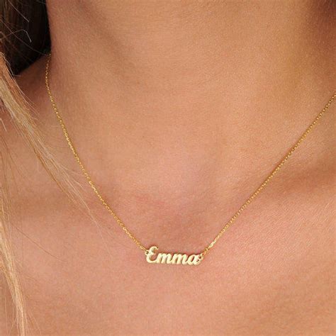 14k Solid Gold Tiny Name Necklace Gold Necklace Personalized Etsy