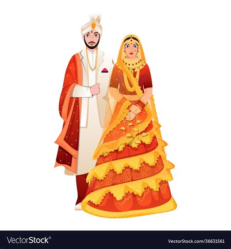 Beautiful Indian Wedding Couple Standing On White Vector Image