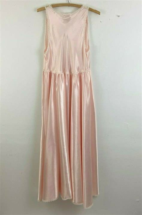 Victorias Secret Vtg Pink Lace Satin Long Nightgown M Full Sweep Gold