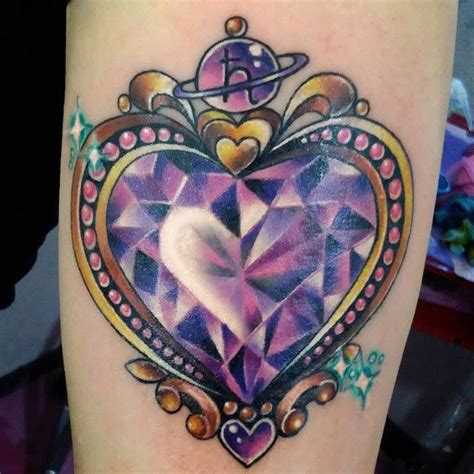 Blue Floral Crystal Heart Tattoo By Laurenjaynegow Laurenjaynegow Blue Floral Crystal