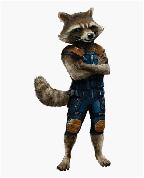 A Drawing Of A Rocket Raccoon Wearing Blue Overalls And Holding His