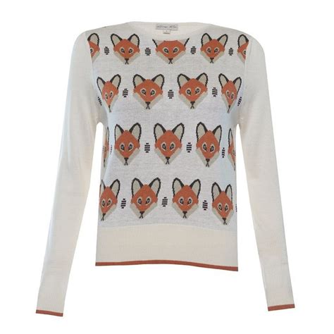 Caitie Cream Fox Print Sweater Fox Sweater Collar Sweater Cream