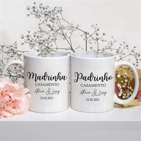 Kit 2 Canecas Convite Padrinhos De Casamento Eficaze Personalizados