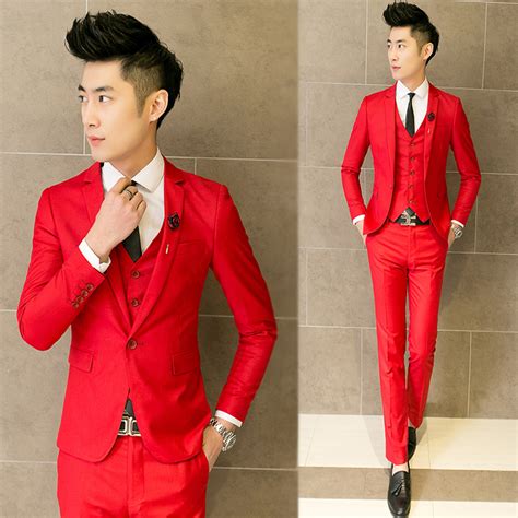 Buy Wedding Suits Male Slim Red Formal